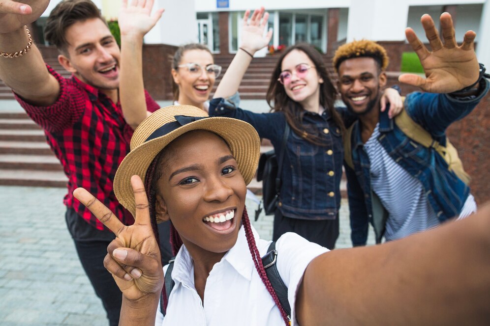 Students taking a group selfie